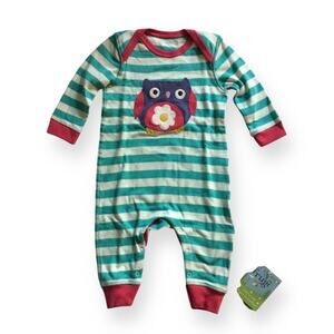 NWT Frugi organic blue stripe owl appliqué onepiece